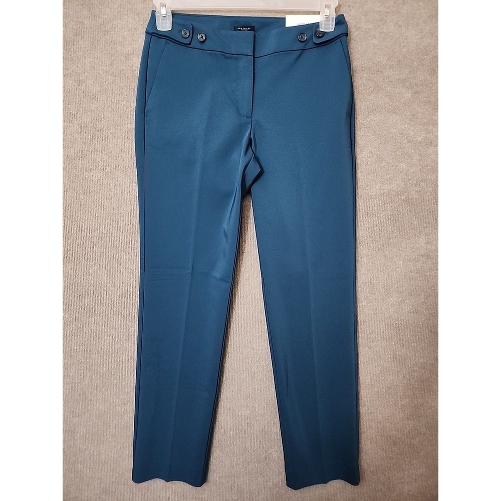 Ann Taylor Modern Slim Leg Dress Pants Womens 2 Teal Stretch Office Business NEW